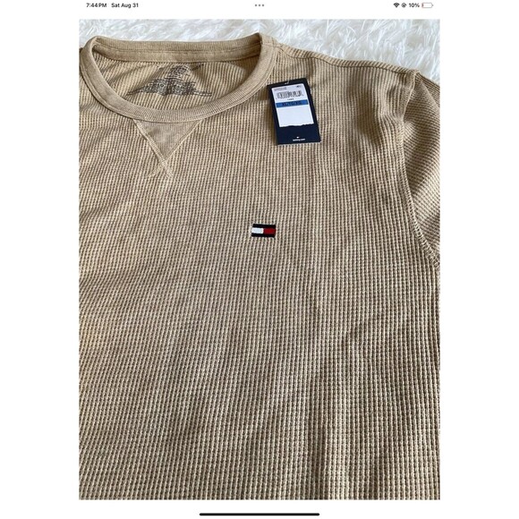 Tommy Hilfiger Men’s Size XL Thermal Waffle-Knit Logo Pajama T-Shirt Tan NEW - Picture 4 of 6